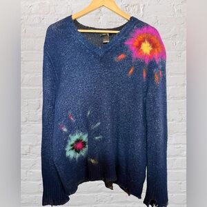 Avant Toi Italian Distressed Knit Sweater Paint Splatter Made in Italy Size L